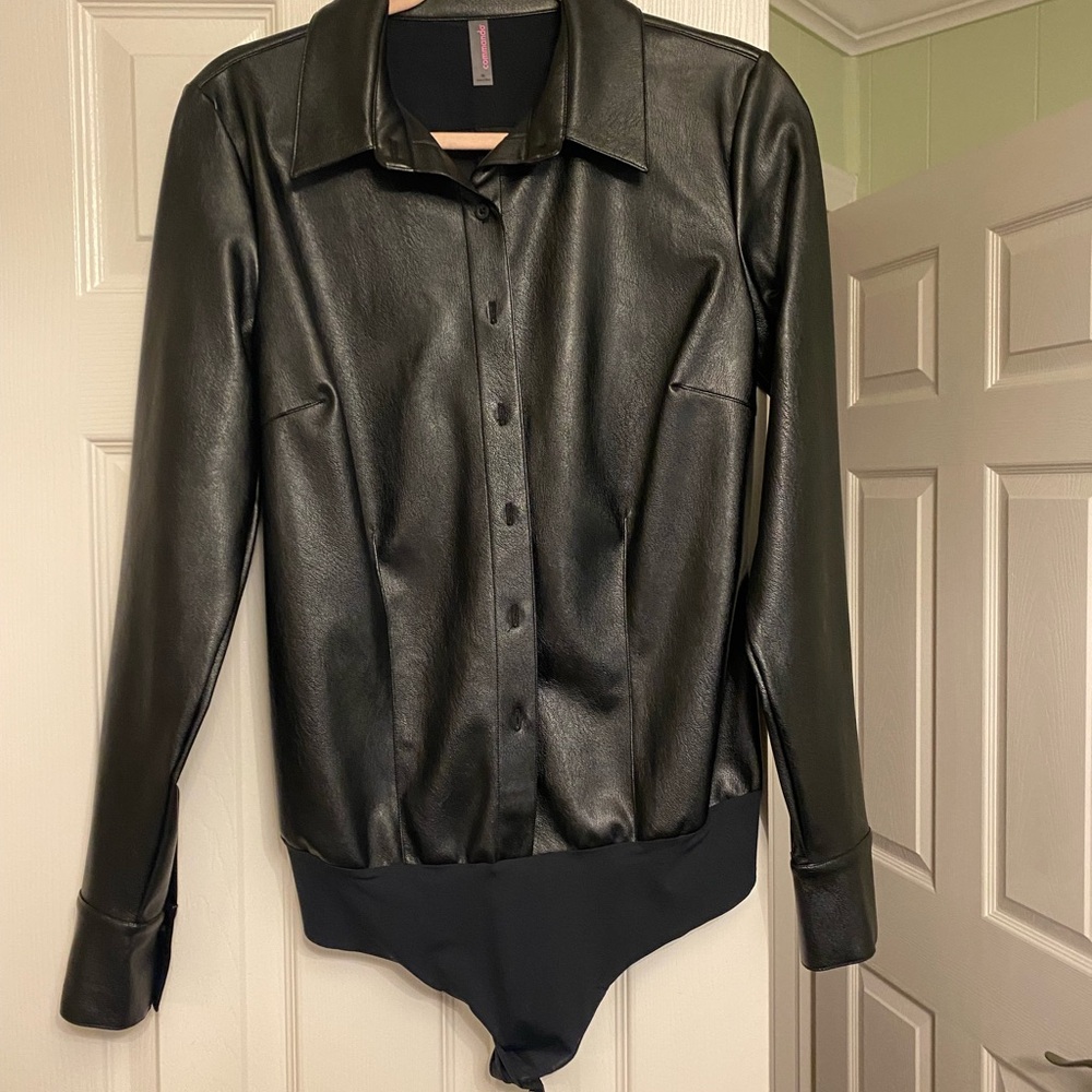 Black Faux Leather Bodysuit